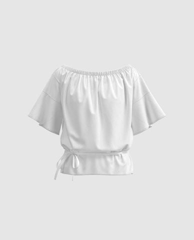  URBAN REVIVO - Áo trễ vai nữ phối dây rút 