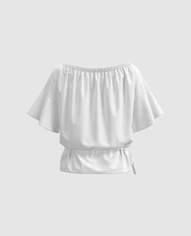  URBAN REVIVO - Áo trễ vai nữ phối dây rút 