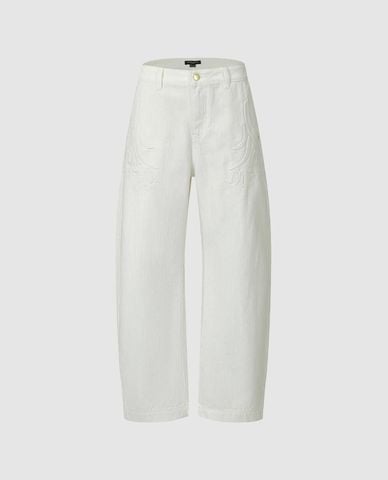  URBAN REVIVO - Quần jeans nữ ống đứng phối họa tiết 