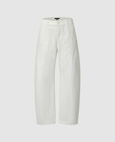  URBAN REVIVO - Quần jeans nữ ống đứng phối họa tiết 