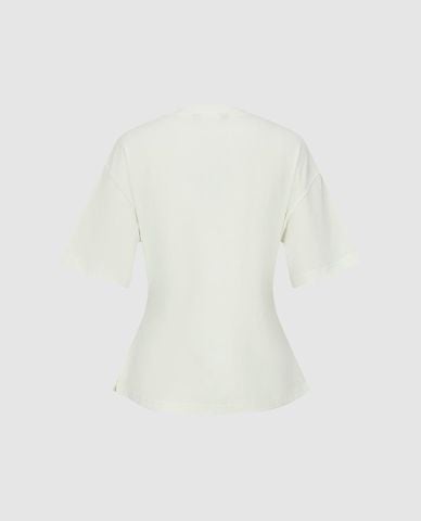  URBAN REVIVO - Áo kiểu nữ cổ tròn tay lửng đính đá 