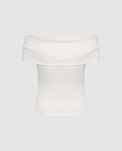  URBAN REVIVO - Áo trễ vai nữ tay ngắn phom ôm 