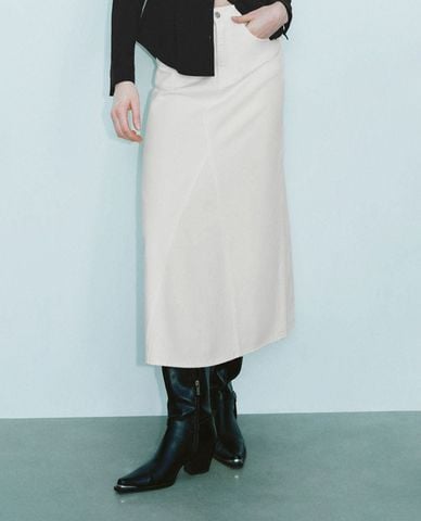  URBAN REVIVO - Chân váy denim midi cá tính 