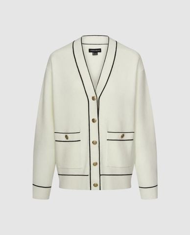  URBAN REVIVO - Áo khoác cardigan nữ cổ V phối viền 