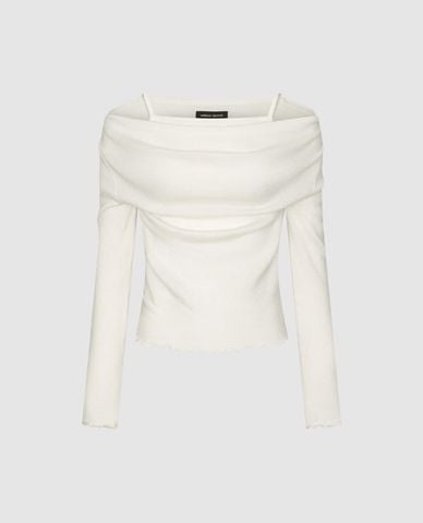  URBAN REVIVO - Áo dệt kim nữ trễ vai tay dài phom ôm 