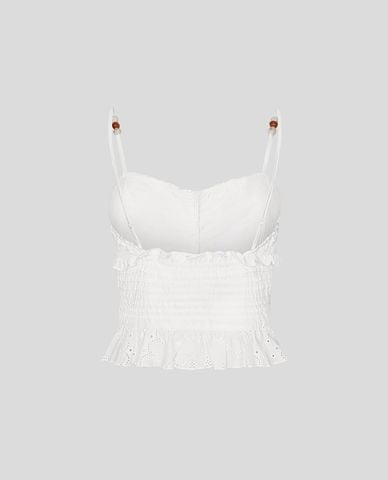  URBAN REVIVO - Áo hai dây nữ phối bèo nhún 