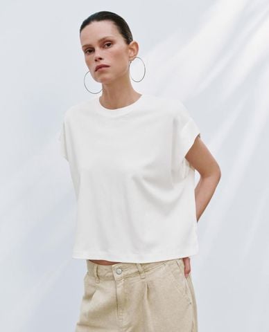  URBAN REVIVO - Áo thun nữ cổ tròn tay ngắn 