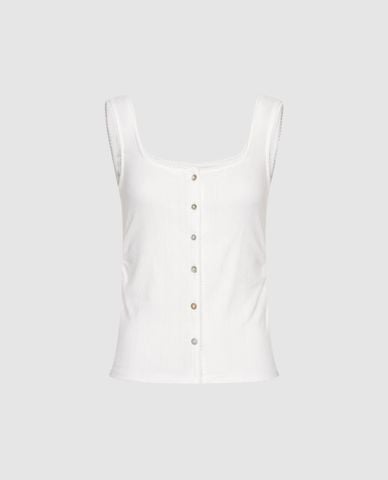  URBAN REVIVO - Áo hai dây nữ cổ vuông phối nút 