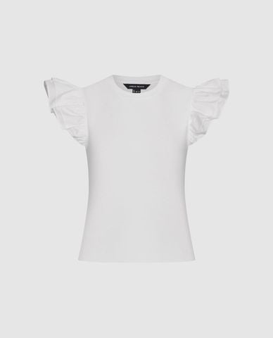  URBAN REVIVO - Áo kiểu nữ cổ tròn tay cánh tiên 