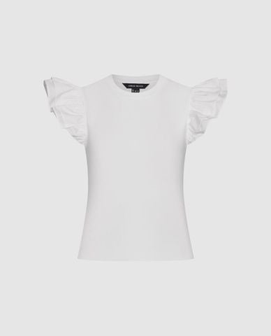  URBAN REVIVO - Áo kiểu nữ cổ tròn tay cánh tiên 