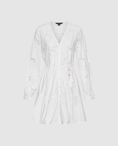  URBAN REVIVO - Đầm xếp tầng mini cổ V ren hoa 
