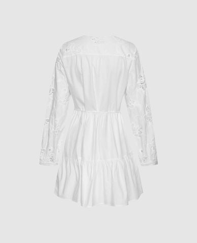  URBAN REVIVO - Đầm xếp tầng mini cổ V ren hoa 