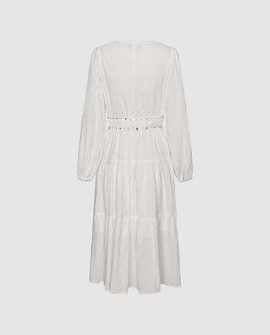  URBAN REVIVO - Đầm xếp tầng midi cổ V đính hạt 