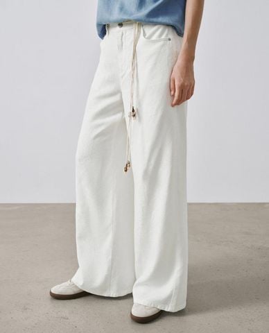  URBAN REVIVO - Quần jeans nữ ống rộng phối dây thắt 