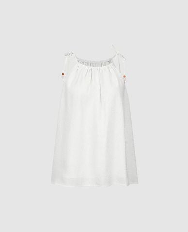  URBAN REVIVO - Áo hai dây nữ denim cổ nhún phối hạt 