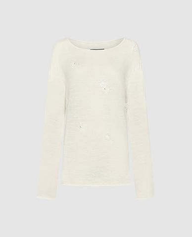  URBAN REVIVO - Áo dệt kim nữ cổ thuyền tay dài thêu nổi 