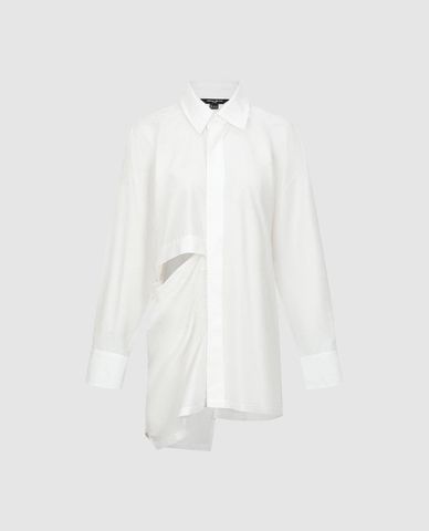  URBAN REVIVO - Áo sơ mi nữ dáng dài bất đối xứng 