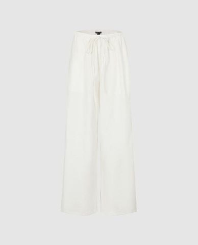  URBAN REVIVO - Quần jeans nữ ống rộng lưng thun phối dây rút 