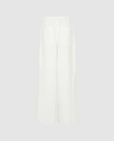  URBAN REVIVO - Quần jeans nữ ống rộng lưng thun phối dây rút 