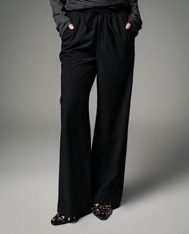  URBAN REVIVO - Quần nữ ống rộng lưng thun phối dây rút 