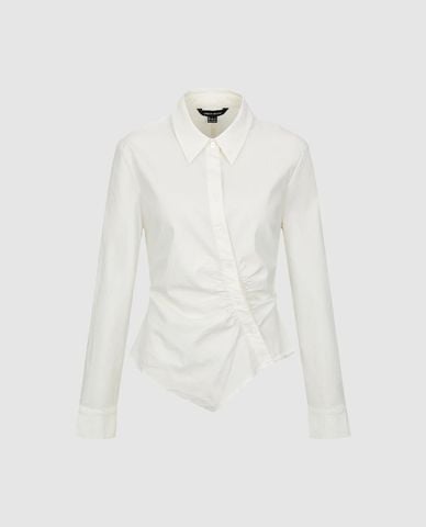  URBAN REVIVO - Áo sơ mi nữ cổ bẻ tay dài vạt bất đối xứng 