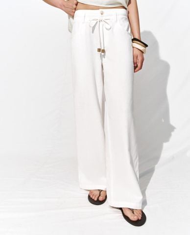  URBAN REVIVO - Quần jeans nữ ống rộng phối dây rút 