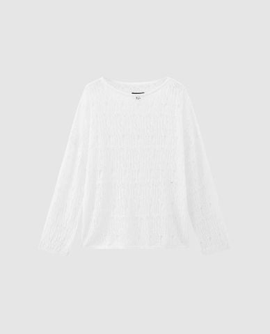  URBAN REVIVO - Áo dệt kim nữ cổ tròn tay dài phối ren 