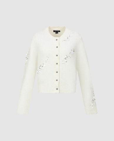  URBAN REVIVO - Áo khoác cardigan nữ cổ tròn tay dài đính hạt 