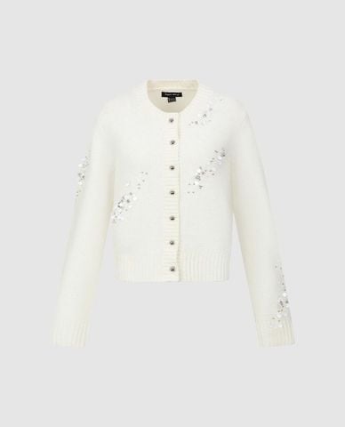  URBAN REVIVO - Áo khoác cardigan nữ cổ tròn tay dài đính hạt 