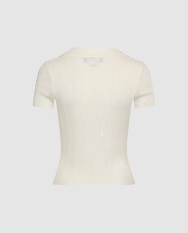  URBAN REVIVO - Áo dệt kim nữ cổ bẻ tay ngắn phối nút 