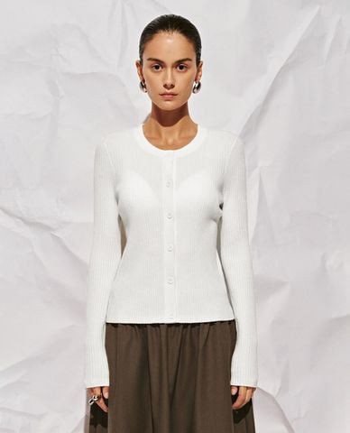  URBAN REVIVO - Áo khoác cardigan nữ cổ tròn tay dài phom ôm 