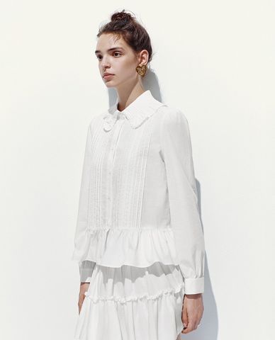  URBAN REVIVO - Áo sơ mi nữ cổ bèo tay dài dáng xoè 