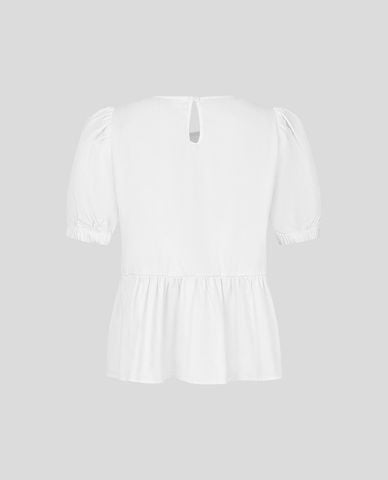  URBAN REVIVO - Áo kiểu nữ cổ tròn tay phồng nơ nhí 