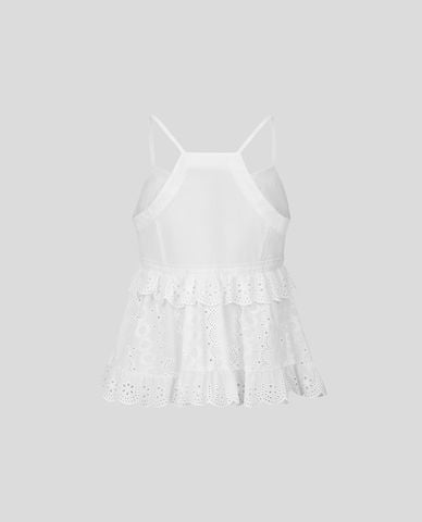  URBAN REVIVO - Áo hai dây nữ dáng xòe phối bèo nhún 