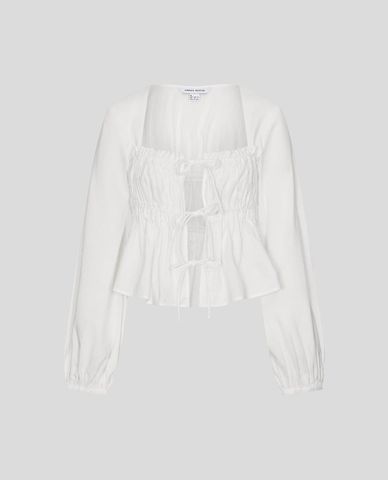  URBAN REVIVO - Áo kiểu nữ cổ vuông tay dài buộc dây 