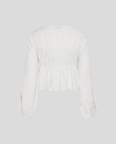  URBAN REVIVO - Áo kiểu nữ cổ vuông tay dài buộc dây 