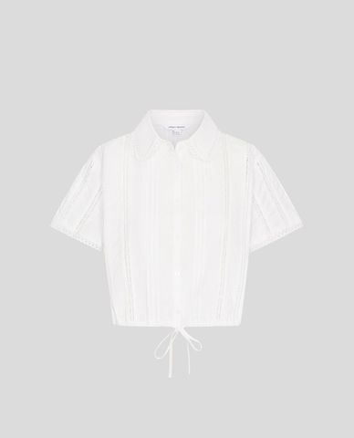  URBAN REVIVO - Áo sơ mi nữ tay ngắn phối ren phom croptop 