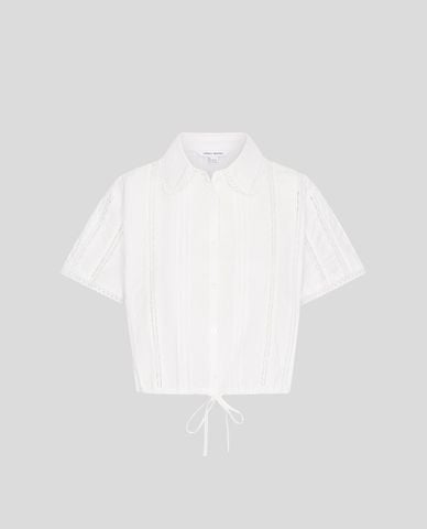  URBAN REVIVO - Áo sơ mi nữ tay ngắn phối ren phom croptop 
