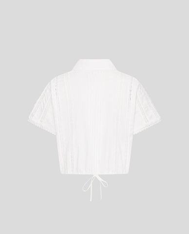  URBAN REVIVO - Áo sơ mi nữ tay ngắn phối ren phom croptop 
