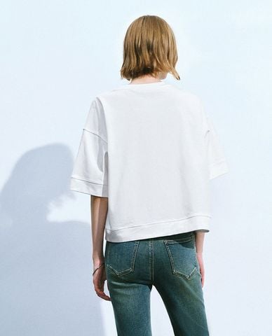  URBAN REVIVO - Áo thun nữ cổ tròn tay ngắn hiện đại 