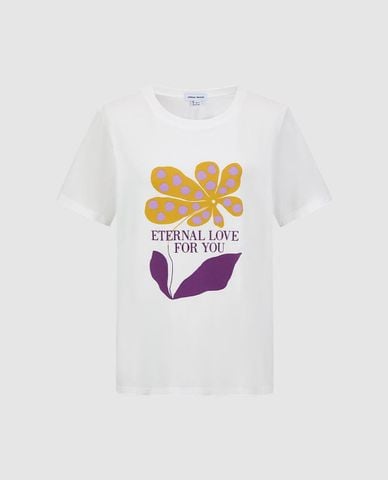  URBAN REVIVO - Áo thun nữ cổ tròn tay ngắn in họa tiết 