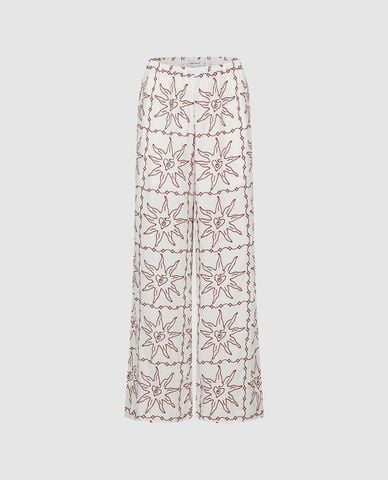  URBAN REVIVO - Quần nữ ống rộng thêu họa tiết 