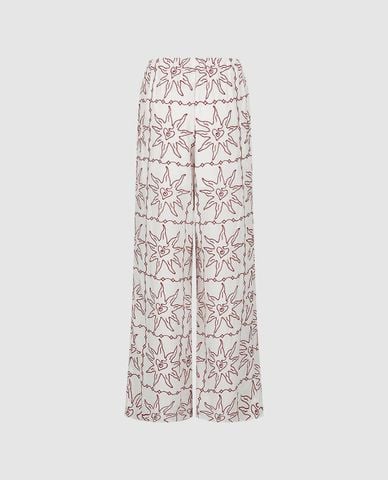  URBAN REVIVO - Quần nữ ống rộng thêu họa tiết 