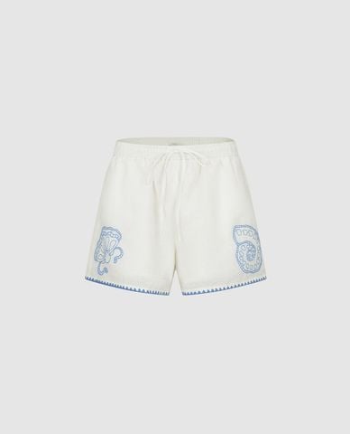  URBAN REVIVO - Quần short nữ ống rộng thêu họa tiết 