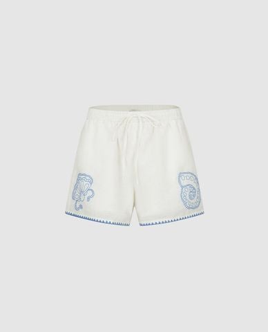  URBAN REVIVO - Quần short nữ ống rộng thêu họa tiết 