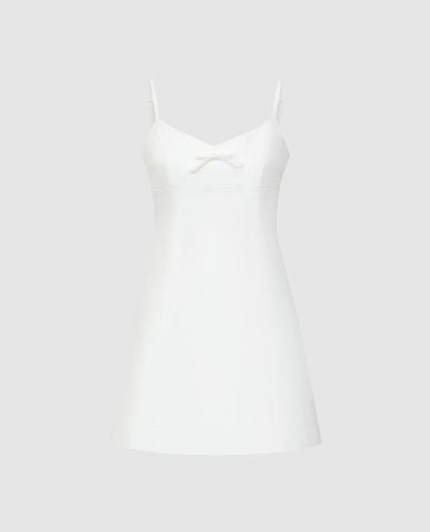  URBAN REVIVO - Đầm hai dây mini cổ V phối nơ 