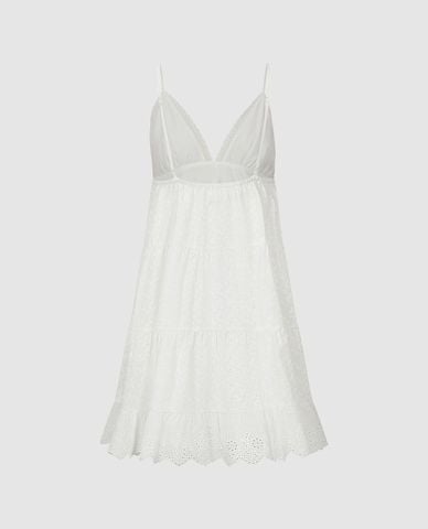  URBAN REVIVO - Đầm hai dây mini thắt nơ thêu hoa nổi 