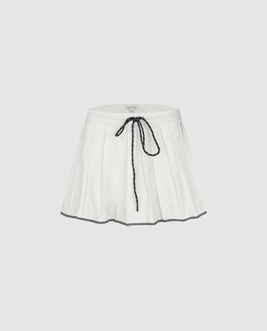  URBAN REVIVO - Chân váy chữ A mini xếp ly phối dây rút 
