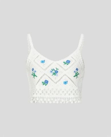  URBAN REVIVO - Áo dệt kim nữ tua rua Floral 