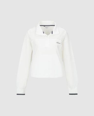  URBAN REVIVO - Áo polo nữ cổ bẻ tay dài phối dây rút 